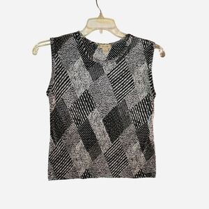 Vintage Plissé Micro-Pleat Geometric Patchwork Sleeveless Top - Size Small